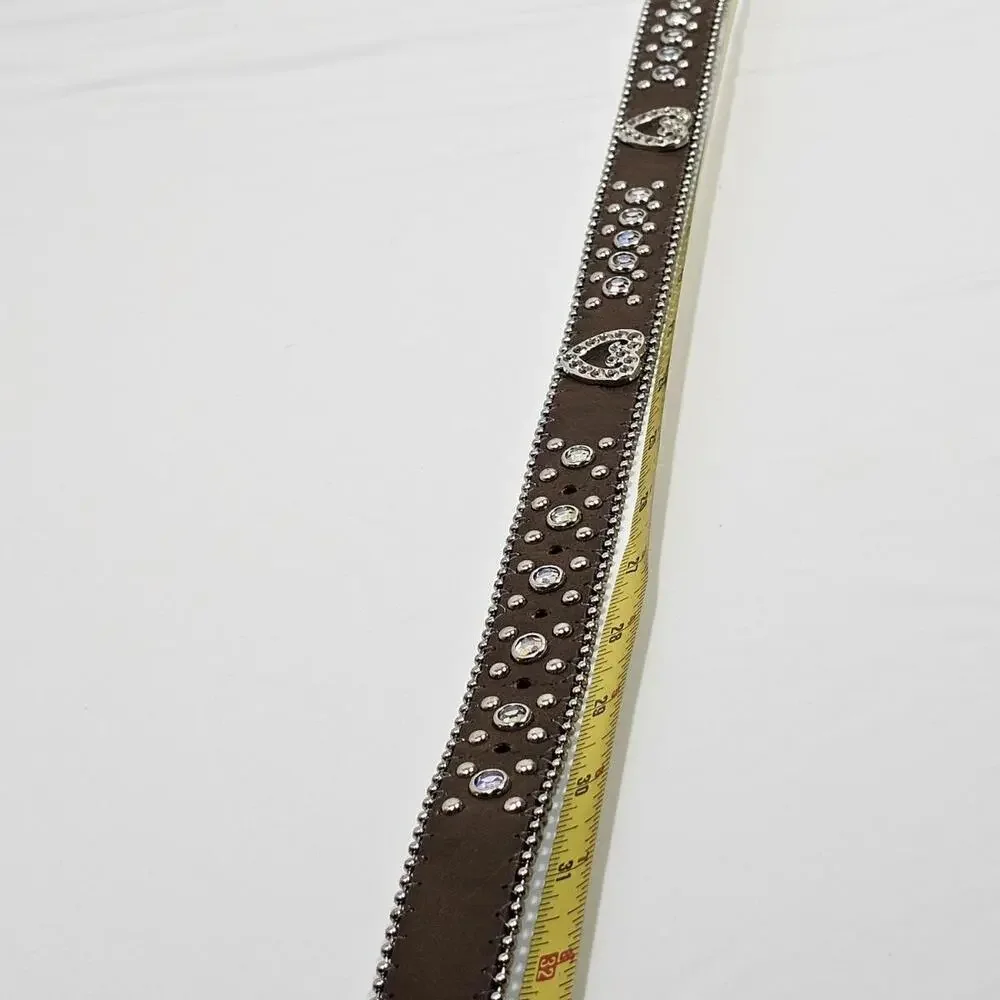 Nocona Cowgirl Western Brown/Rhinestone Heart Leather Belt Size 28 Bling - Picture 8 of 9
